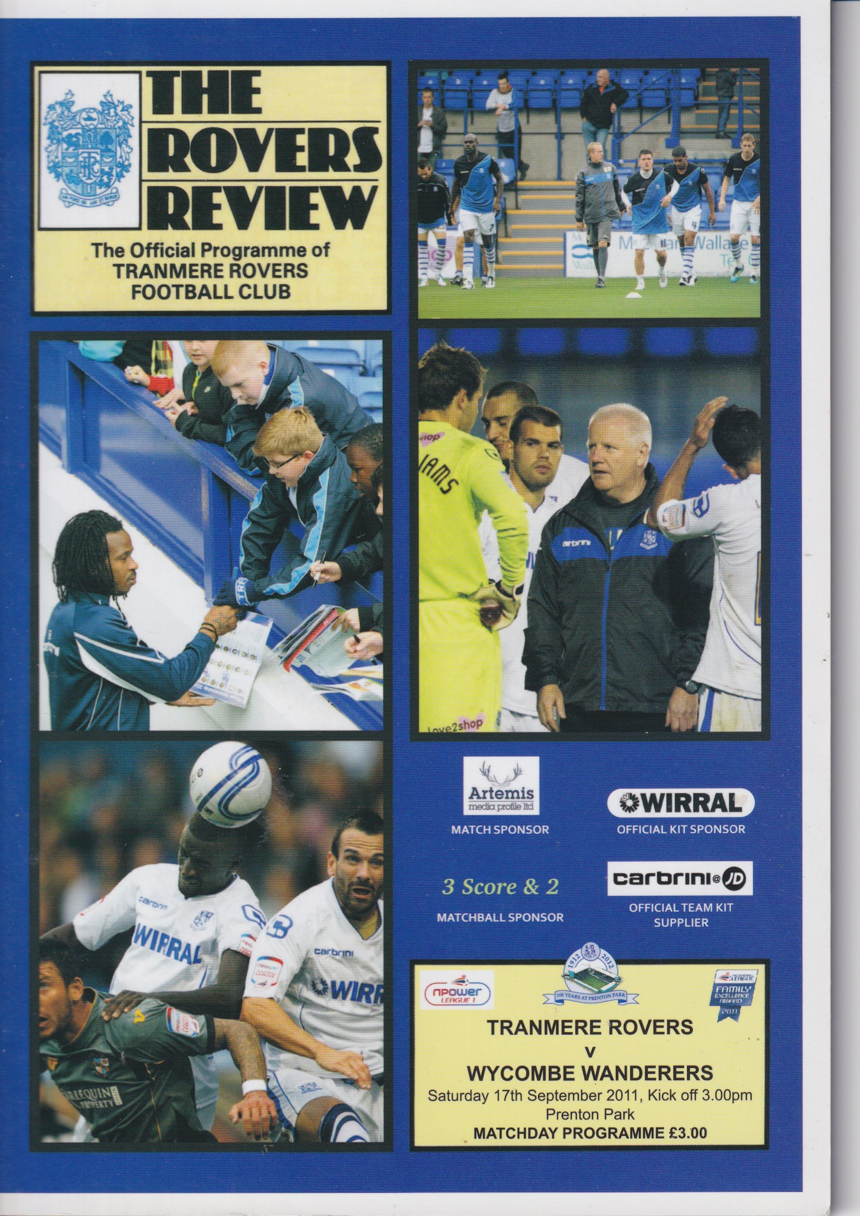 Tranmere Rovers v Wycombe Wanderers match programme